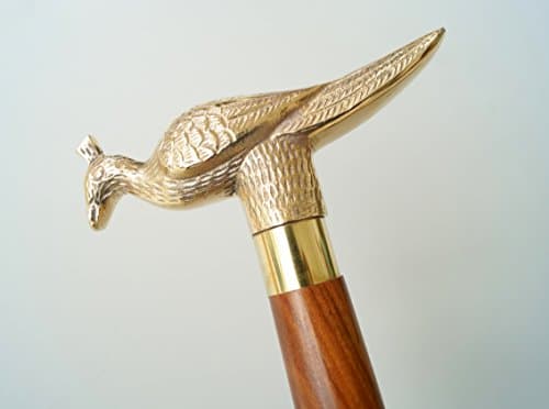 Antique Beautiful Designer Solid BrassPeacock Handle Vintage Brown Wood Walking Stick Cane