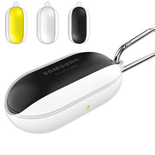2019 Newest Galaxy Buds Case Cover Bean, Galaxy Buds Accessory Kit Protective Silicone Soft and Flexible, Shock and Scratch Resistant Nonslip Keychain Carabiner Case Compatible with Samsung Ga (White)
