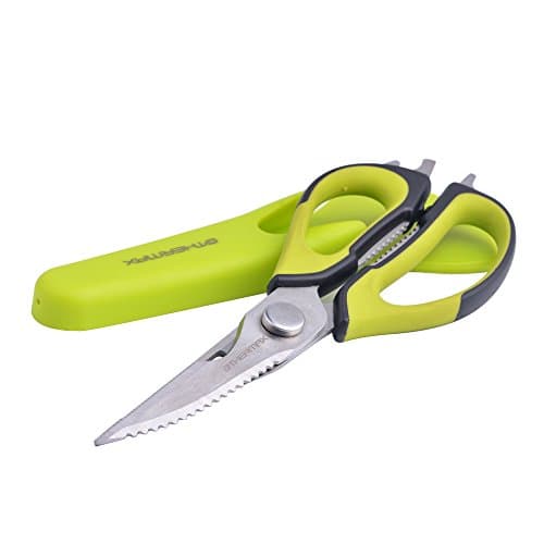 Stainless Steel Kitchen Scissors Come Apart by OTHERMAX, 7-in-1 Multi-functional Kitchen Shears for Poultry, Meat, Chicken, Fish and Herbs, Bonus Magnetic Holder (Green)