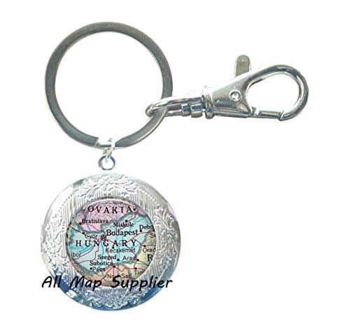 Charming Locket Keychain Hungary map Locket Keychain, Hungary map Locket Key Ring, Hungary Locket Keychain, Hungary Locket Key Ring Budapest map jewelry,A0052 (1)