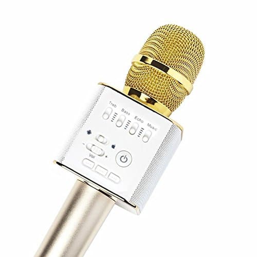 iZenshow Wireless Karaoke Microphone Portable Cellphone Karaoke Player with Bluetooth Mobile Phone Speaker and Mic for Mobile Singing APP, Home KTV, Outdoor Party, KTV Concert, Gold Updated Q9