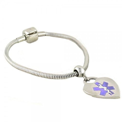N Style ID Pan-dorra PRE-ENGRAVED "PACEMAKER" Medical ID bracelet - Heart Purple Alert Charm 8.50