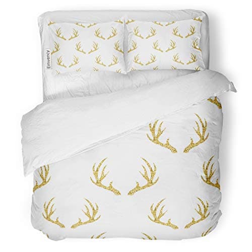 SanChic Duvet Cover Set Silver Deer Antler Pattern on Gold Head Horn Decorative Bedding Set with Pillow Case Twin Size