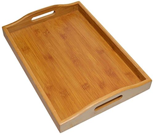 Hacienda Housewares Mid-sized Rectangular Bamboo Serving Tray with Handles: 16”x 11”x 2”