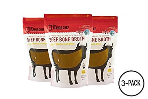 USDA Certified Organic Grass Fed and Grass Finished Beef Bone Broth by The Flavor Chef | 3 Pack - 24 Ounces Per Pack | Frozen Fresh, High Gelatin and Collagen, Paleo Friendly