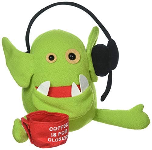 Inspirational Creatures Sales Goblin: Soft, Plush Office Salesman with Felt Coffee Cup Coffee is for Closers
