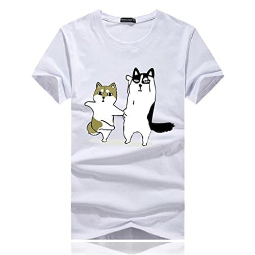 NTXS Summer Man Short Sleeve Wolf Head Printed Men Tshirt Funny Men's Tee Shirts Tops Men T-Shirt Cotton Casual Mens T Shirts White XXXL