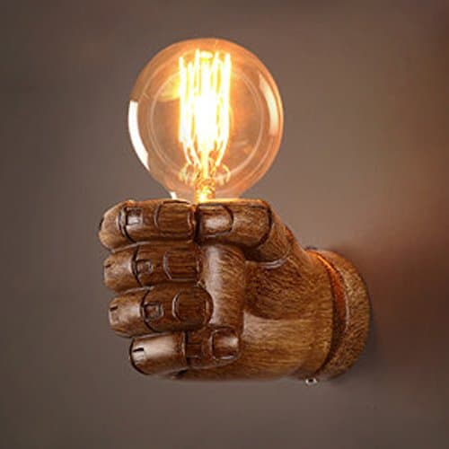 JINGUO Lighting Industrial Mini 1 Light Wall Sconce Right Hand Shaped Resin Material Wall Lamp Wall Light Fixture in Wood Finish