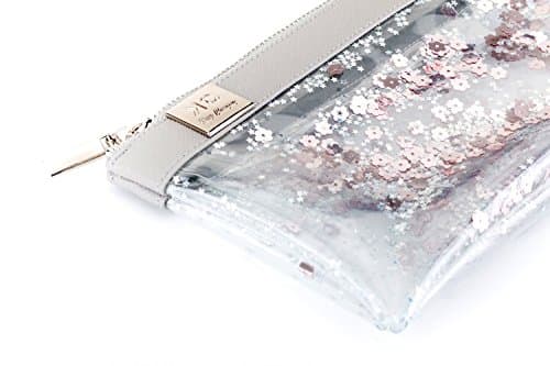 Designer Rose Glitter Clear Pencil Case, Small Sequin Makeup Bag, Transparent Pencil Pouch