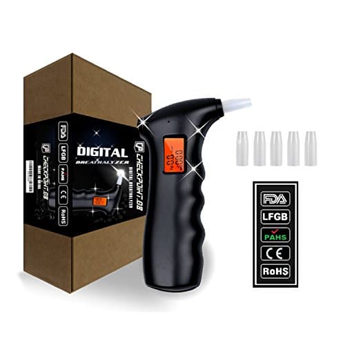 Professional Alcohol Breathalyzer by CheckPoint.08. - With a Digital LCD Display It Includes 1 Breath Alcohol Tester, 5 Mouthpieces, 1 Carrying Case, 2 B.A.C. Charts & 10 Designated Driver Wristbands