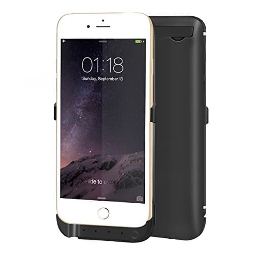 iPhone 6S/6S Plus Battery Case 10000mAh, Wogiz Rechargeable Backup Battery Charger External Power Bank Pack Compact Slim Fit Protective Cover with Stand for iPhone 6/ 6 Plus (5.5 Black)