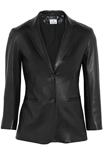 VearFit Women's Ferbilious 2-Buttons Blazer Black Real Leather Jacket Plus Size