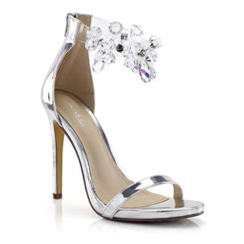 FOREVER VOGUE Maddy Clear Ankle Strap with Faux Gem Open Toe Stiletto Heel Sandals