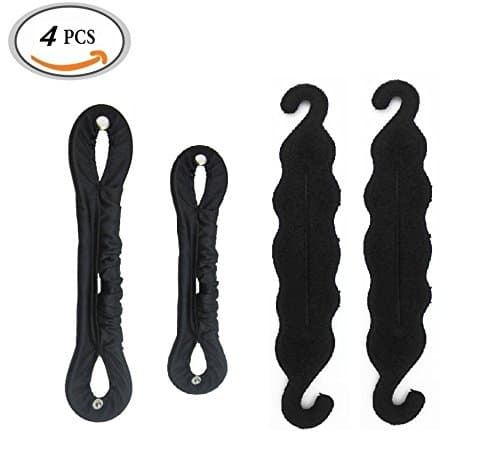 4 Pack Beauty Buns Donut Former Maker Hairstyle Tool, Cloth Magic Clip French Twist Hairstyle Donut Bun Maker & Foam Sponge Donut Twister (Black)