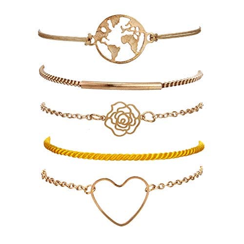 VONRU Beaded Bracelets for Women - Adjustable Charm Pendent Stack Bracelets for Women Girl Friendship Gift Rose Quartz Bracelet Links with Pearl Gold Plated