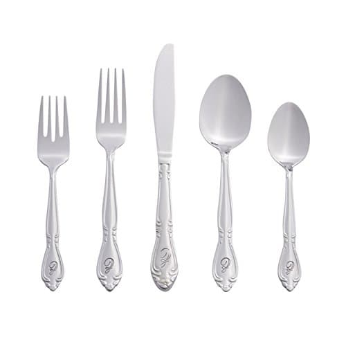 RiverRidge 5417-843-Z Rose 46 Piece Monogrammed Flatware Set, Letter Z, No size, Silver