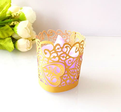 Candle Wraps, Sevend 50 Pieces Tea Light Wraps and Candles Holders for Weeding, Table, Gift, Outdoor (Gold Candle Wraps)