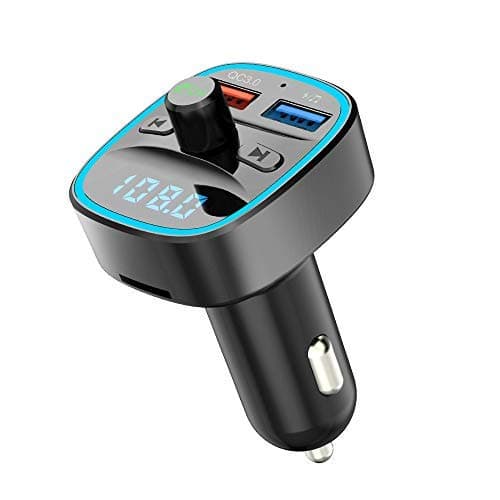 VeeDee T25 Bluetooth V5.0 FM Transmitter for Car, QC3.0 Wireless Radio Adapter Music Player Car Kit with Hands Free Calling and 2 USB Ports Charger Support USB Flash Drive
