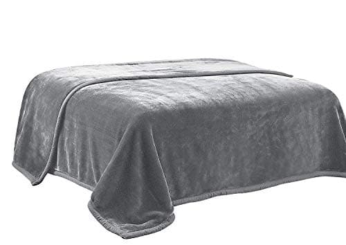 Superior Thick Warm Raschel Blanket,Double Layer Reversible Cozy,Silky,Fleece,Medium Weight Plush Blanket,Queen Size 79x87 inches,Gray Solid Color,Hypoallergenic,Fade Resistant(Gry)