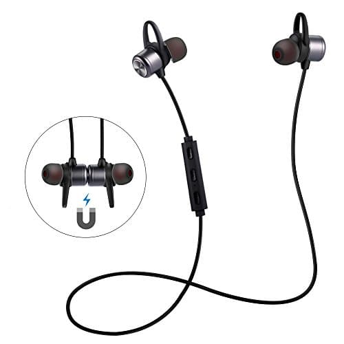 ESTAVEL Bluetooth Headphone IPX5 Level Bluetooth 4.1 Wireless Stereo with Microphone Sport Magnetic Headset In-Ear Earphone for Other Smartphones or Bluetooth Devices (Black)