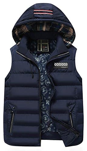 Men's Down Vest Active Quilted Padding Puffer Vest Winter Warm Gilet Solid Zipper Sleeveless Jacket Thickened Vest L Blue
