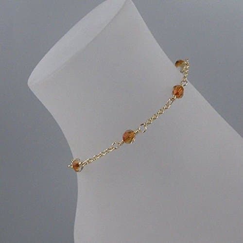 Crystal Copper Crystal Anklet, Gold Chain Ankle Bracelet