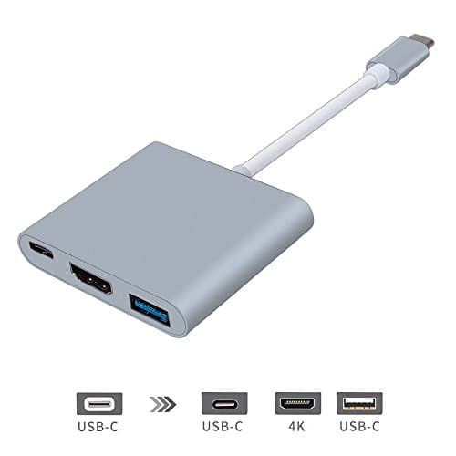 USB C to HDMI 3-in-1 Adapter Digital AV Multiport Adapter USB 3.0 Port and USB-C Recharging Portcable Aluminum Housing Supports 4K for Macbook,Chromebook,Pixel Dell USB-C Devices