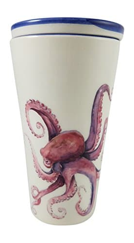 Nautical Octopus/Squid Coastal Coffee Mug with Ceramic Lid by Abbiamo Tutto