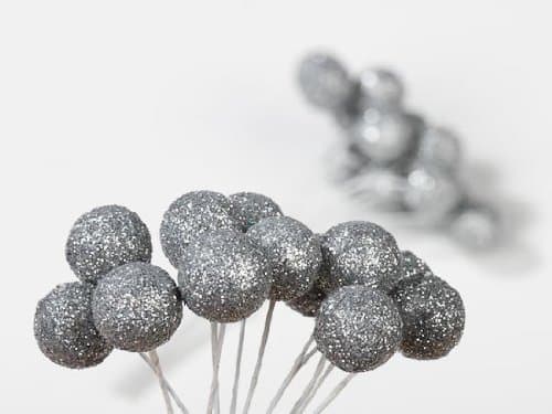 240 Silver Glitter Glitzy Mini Round Balls Picks for Holiday and Party Decorating