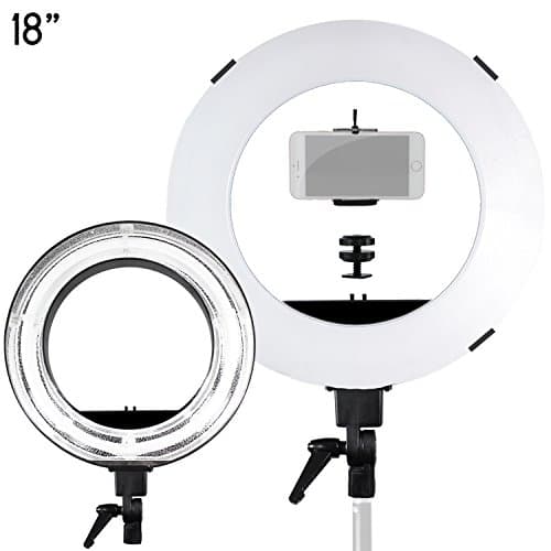 18-inch Continuous Non-Dimmable Fluorescent RingLight with Cellphone Holder and White Diffuser for Photography Studio, Makeup and Photo Video Shooting, LNA1022-EYEM1121