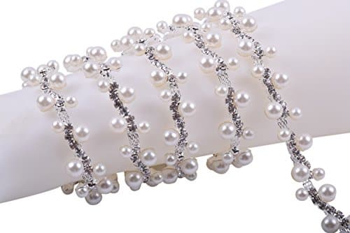 KAOYOO 1 Yard Two Rows Ivory Pearl Between Yard Crystal Rhineston Chain Trim Sewing Craft for Clothing and Bridal Bouquet Embellishments or as a Present for Your Friends