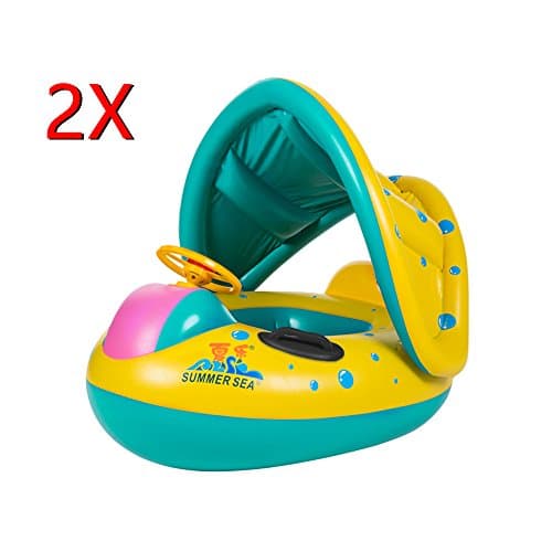 Rayinblue 6-18 M Baby Inflatable Swim Float Ring Boat With Adjustable Sunshade (2PC)