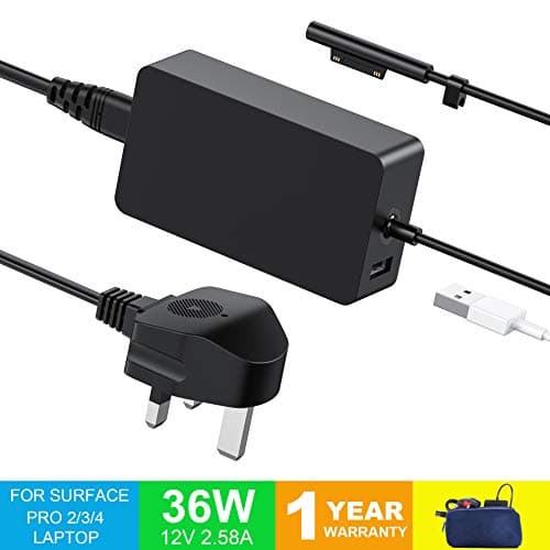 Surface Pro 4 Charger Surface Pro 3 Charger, LEMARCH 36W 12V 2.58A Power Supply Compatible With Microsoft Surface Pro 3/4 / i5 / i7 Surface Pro 5 Surface Laptop with UK AC Power Cord
