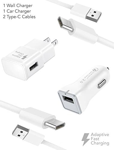 LG G6 USB-C (Type-C) 2.0 Cable Kit by Ixir {Car Charger + Wall Charger + 2 Type-C Cable} True Digital Adaptive Fast Charging uses dual voltages for up to 50% faster charging!