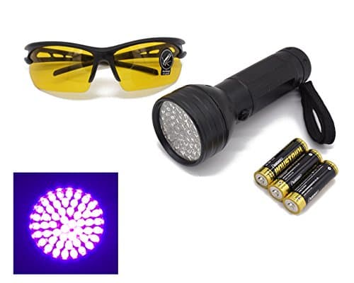 51 LED Powerful UV Flashlight Blacklight, Detector for Dog Cat Hidden Urine Pee Accidents Spots, Pet Urine Stains Marks Detector, Scorpion Hunting Light, Free UV Glasses and Durable Batteries Included