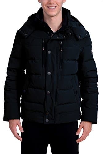 Arctic Expedition Men's Short Parka Down Winter Jacket with Removable Hood (Black, X-Large)