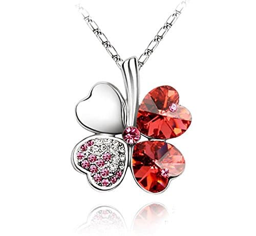 Heart Shaped Clover Leaf Swarovski Elements Crystal Pendant Necklace 16" + 2" Extender