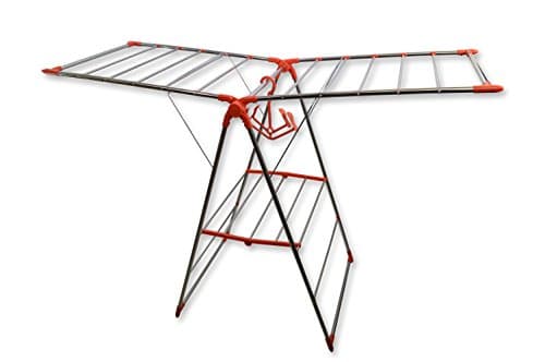 Simplelife RED Clothes Drying Rack - Foldable Metal Rod Gullwing Laundry Dryer Hanging Storage - Fast & Easy Dry Clothing in both Indoor/Outdoor Places - Fit in the Balcony or Inside Your Room