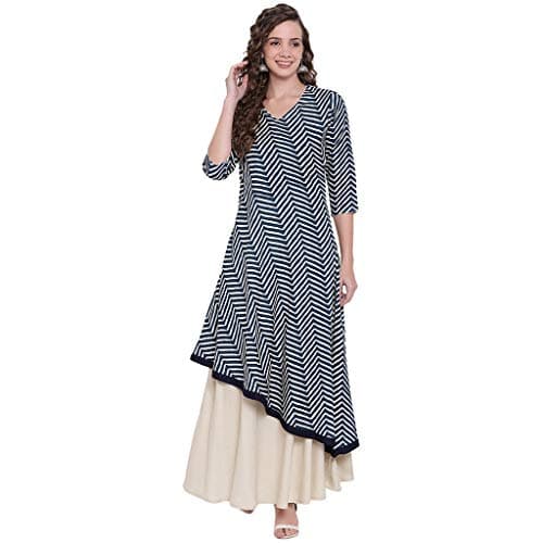 Double Layered Blue and Cream Rayon Kurta