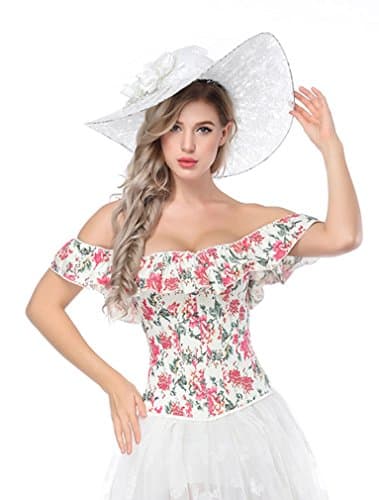 Kimring Women's Elegant Off Shoulder Floral Plastic Bones Overbust Corset Top