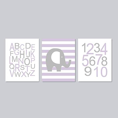 Nursery Wall Art Canvas Prints Alphabet Elephant Arabic Numerals Canvas Picture Frames for Nursery Baby Girl's Room Decor Set of 3 Each Size is 30cm x 35cm(11.8" x 13.8")