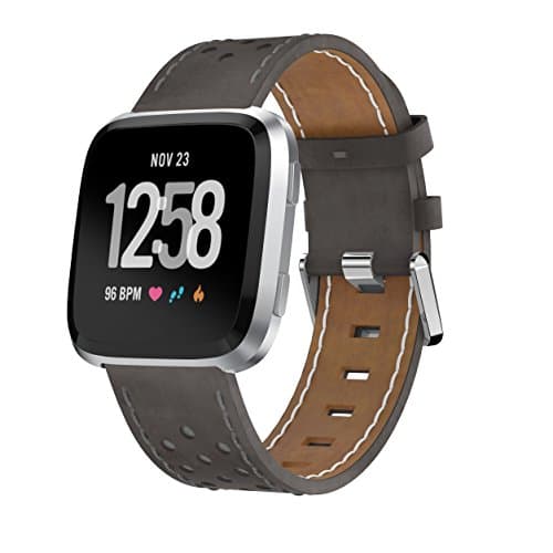 KisFace for Fitbit Versa Replacement Leather Bands, Fitbit Accessories Wristbands Flower Print Series Strap for Fitbit Versa