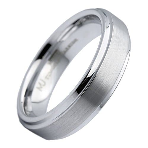 MJ 6mm White Tungsten Carbide Brushed Wedding Ring Recessed edge Size 12