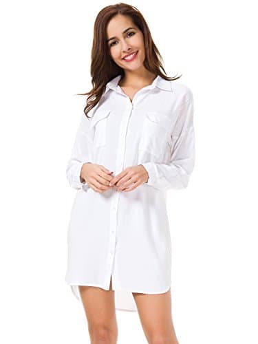 MOQUEEN Womens Button Down Boyfriend Shirt Dress Long Sleeve Basic Blouse Tunic