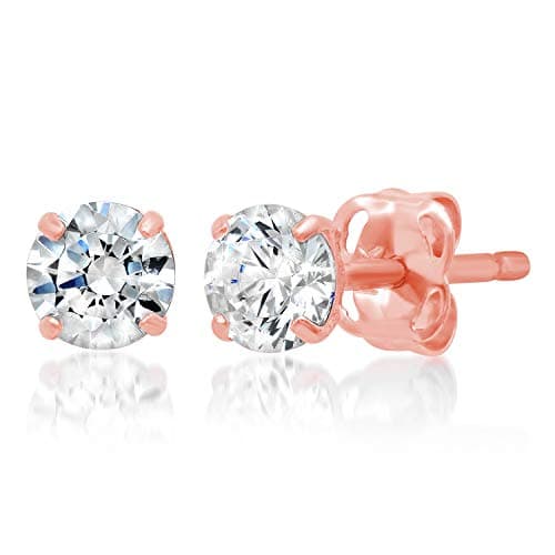 14k Solid Gold ROUND Stud Earrings with Genuine Swarovski Zirconia | 0.50 to 3.0 CTW | With Gift Box