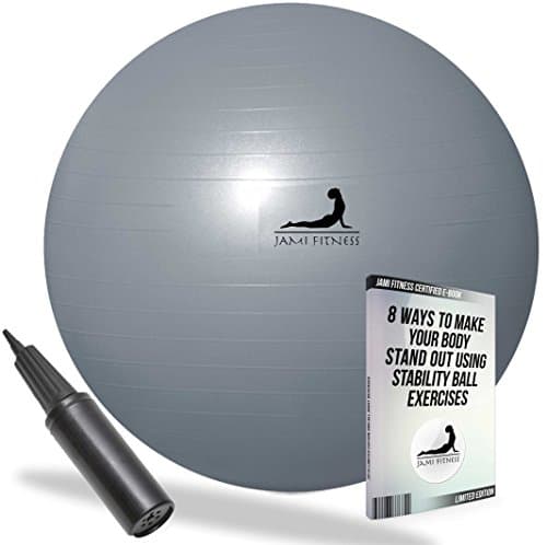 Exercise Ball Premium Quality - 75cm - Black Pump - FREE Ebook - Grey Color Swiss Ball - Yoga Ball Anti-Burst Technology - Eco-Friendly Material - Grey Color Swiss Ball - Slip Resistant Stability ball