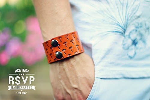 Bracelet, Wide Leather cuff, Palm pattern, Custom Leather Bracelet, Leather Cuff, Antique Color