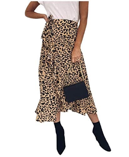 CuteRose Women's High-Waisted Elegent Leopard Printed Split Sheath Skirt