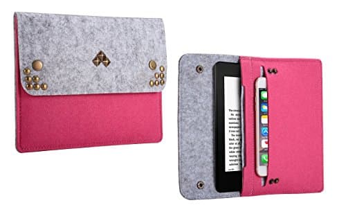 Greenpointselect Handmade Rivets Rock & Roll Felt Sleeve Case for Kindle Paperwhite (Fits ALL Versions) Kindle Voyage / All new Kindle , Pink