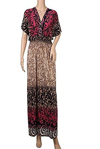 Brown Pattern Maxi Dress with Design (XXL, PINK)